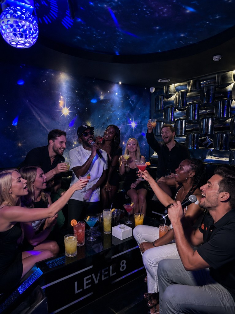 Guests celebrating in the VIP karaoke room at Level 8 KTV Manchester